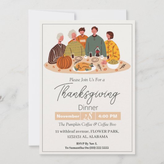 Eenvoudige Elegante Thanksgiving Diner Pompoen Tur Kaart (Voorkant)