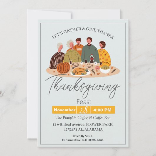 Eenvoudige Elegante Thanksgiving Diner Pompoen Tur Kaart (Voorkant)