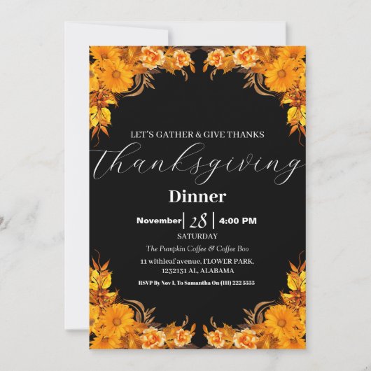 Eenvoudige Elegante Thanksgiving Dinner Autumn Her Kaart (Voorkant)