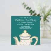 Eenvoudige elegante theepot | Blauwgroen verjaarda Kaart (Staand voorkant)