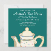 Eenvoudige elegante theepot | Blauwgroen verjaarda Kaart (Voorkant)