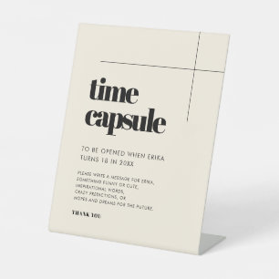 Eenvoudige elegante Tijdcapsule 1e Verjaardagsteke Reclamebord Met Voetstuk