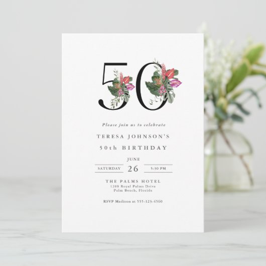 Eenvoudige Elegante Tropische 50ste Verjaardag Uit Kaart (Staand voorkant)