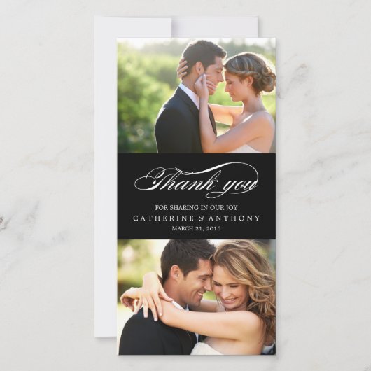 Eenvoudige Elegante Trouw Dank Je - Zwart Bedankkaart (Voorkant)