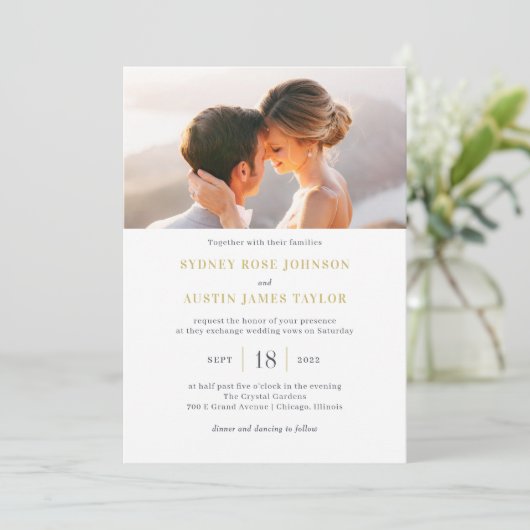 Eenvoudige Elegante Trouw Uitnodiging Bovenste Fot (Staand voorkant)