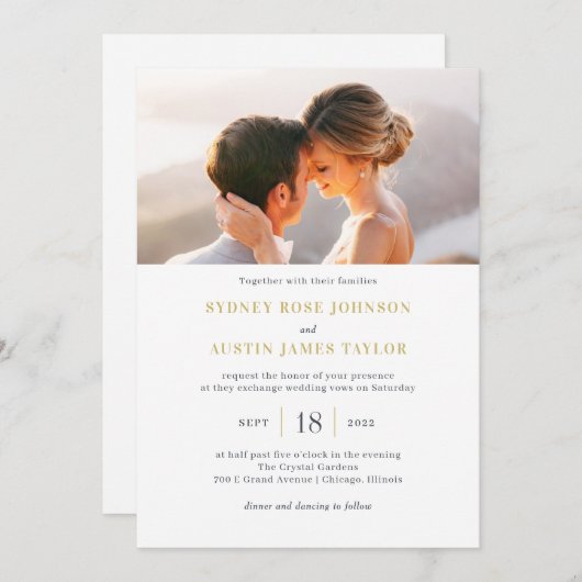 Eenvoudige Elegante Trouw Uitnodiging Bovenste Fot (Voorkant / Achterkant)