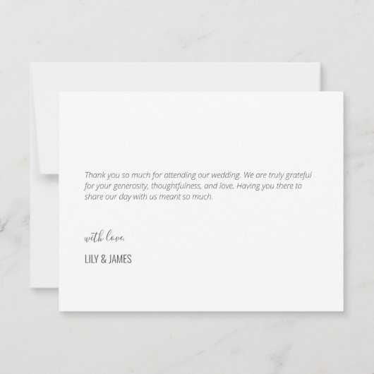 Eenvoudige elegante trouwfoto dank u nota bedankkaart (Achterkant)