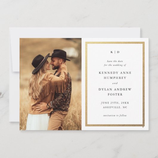 Eenvoudige Elegante Trouwfoto Save The Date (Voorkant)