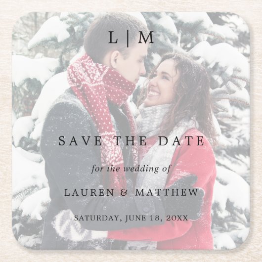 Eenvoudige Elegante Trouwfoto Save the Date Kartonnen Onderzetters (Voorkant)
