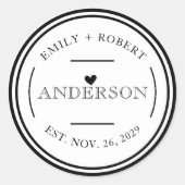 Eenvoudige Elegante Trouwgunst Gepersonaliseerd Ronde Sticker (Voorkant)