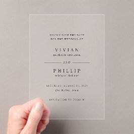 Eenvoudige Elegante Trouwkaart Save the Date Acryl Uitnodigingen