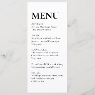 Eenvoudige Elegante Trouwmenu Zwart en Wit Menu