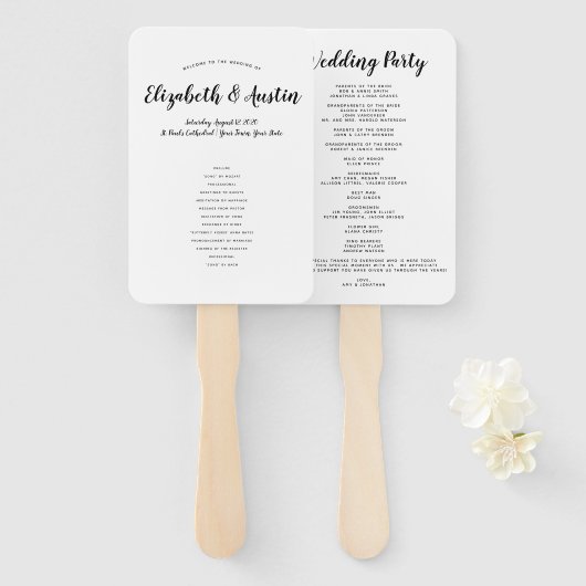 Eenvoudige Elegante Trouwprogramma Fan Handwaaier (Voorkant en achterkant)