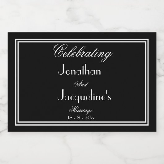 Eenvoudige Elegante Trouwschrift Namen Chic Mini Sparkling Wijnetiket (Enkel label)