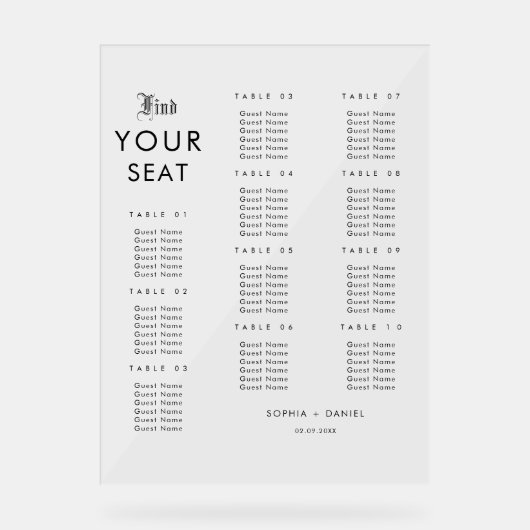 Eenvoudige Elegante Trouwstoelkaart Acryl teken Acryl Bord (Voorkant)