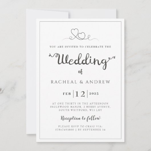Eenvoudige elegante trouwuitnodiging kaart (Voorkant)