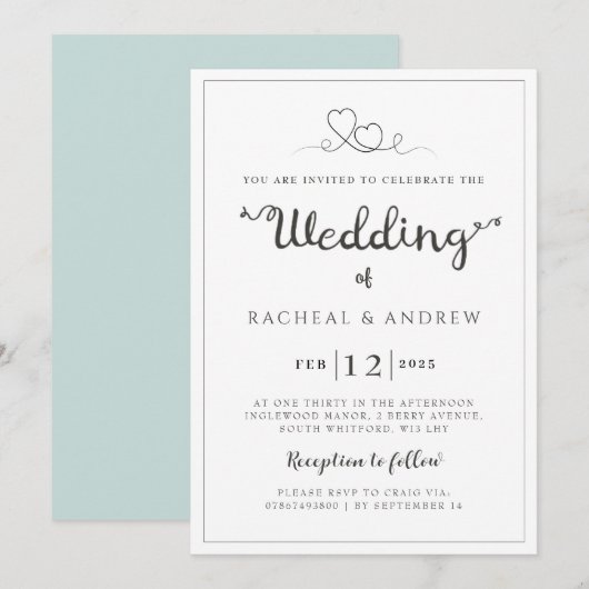 Eenvoudige elegante trouwuitnodiging kaart (Voorkant / Achterkant)