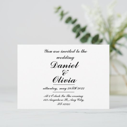 Eenvoudige Elegante Trouwuitnodiging Template Kaart (Staand voorkant)