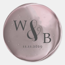 Eenvoudige Elegante Trouwwaszegel met Monogram Ronde Sticker