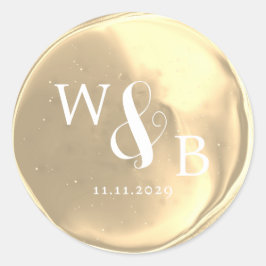 Eenvoudige Elegante Trouwwaszegel met Monogram Ronde Sticker