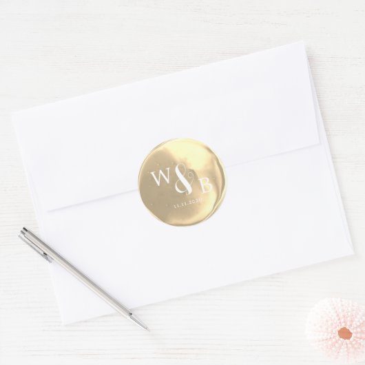 Eenvoudige Elegante Trouwwaszegel met Monogram Ronde Sticker (Envelop)