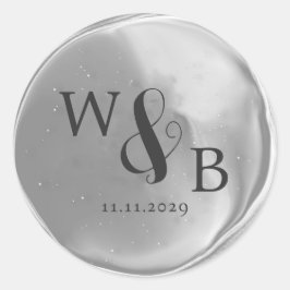 Eenvoudige Elegante Trouwwaszegel Monogram Ronde Sticker