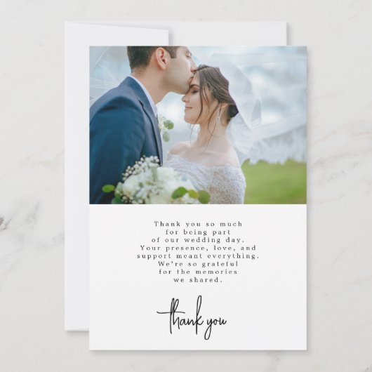 Eenvoudige elegante twee foto bruiloft dank u kaar bedankkaart (Achterkant)