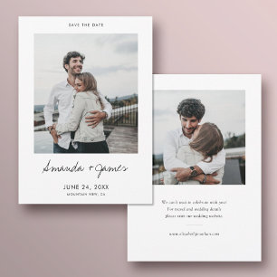 Eenvoudige Elegante Twee Foto Verloving Bruiloft Save The Date