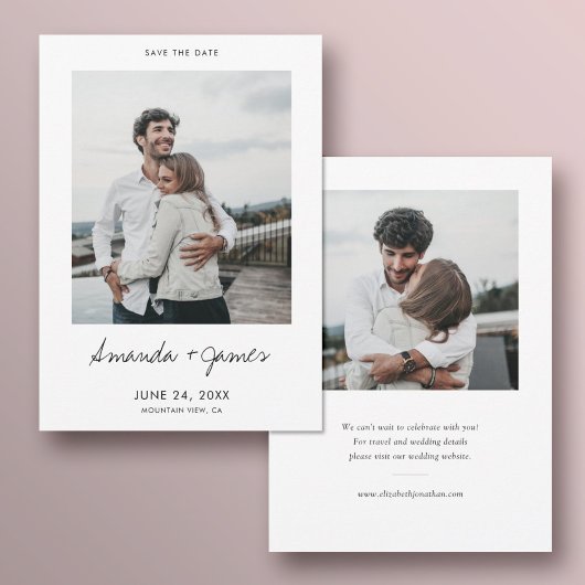 Eenvoudige Elegante Twee Foto Verloving Bruiloft Save The Date