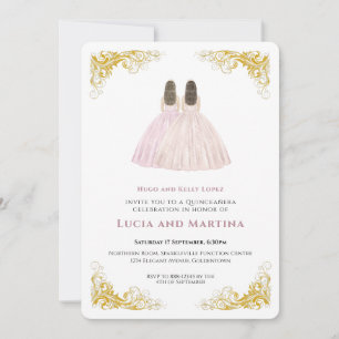 Eenvoudige elegante tweeling Quinceanera uitnodigi Kaart