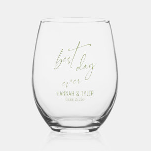 Eenvoudige elegante typografie Beste dag ooit Moss Wijnglas Zonder Voet