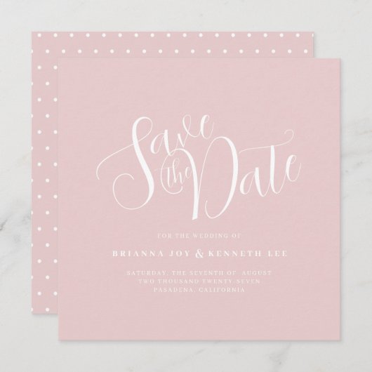 Eenvoudige Elegante Typografie Blush Roze Bruiloft Save The Date (Voorkant / Achterkant)