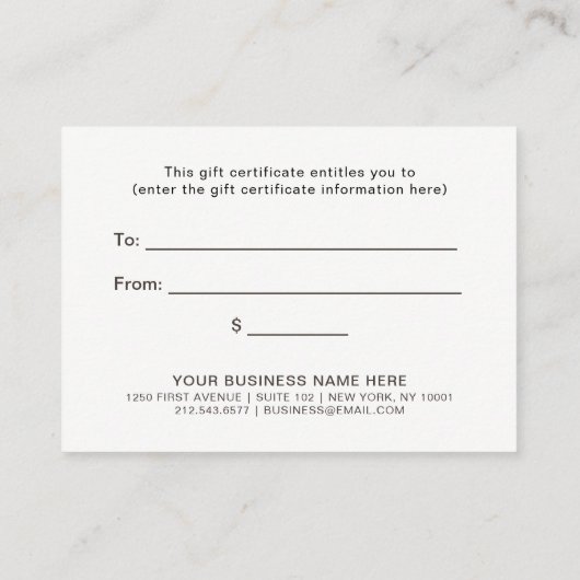 Eenvoudige elegante typografie | Cadeaubon Kortingskaartje (Achterkant)