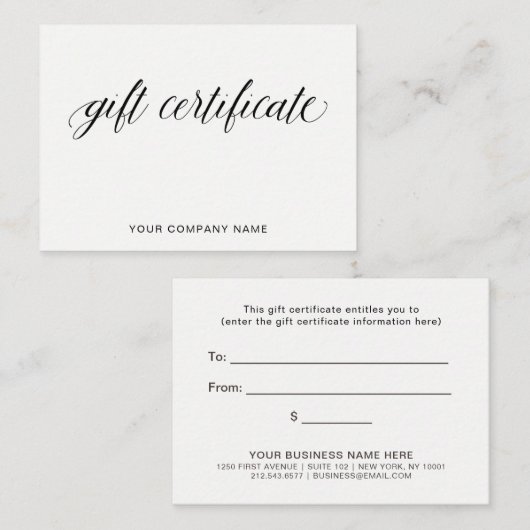 Eenvoudige elegante typografie | Cadeaubon Kortingskaartje (Voorkant / Achterkant)