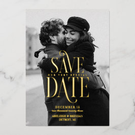 Eenvoudige Elegante Typografie Foto Save The Date Folie Uitnodiging