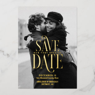 Eenvoudige Elegante Typografie Foto Save The Date Folie Uitnodiging