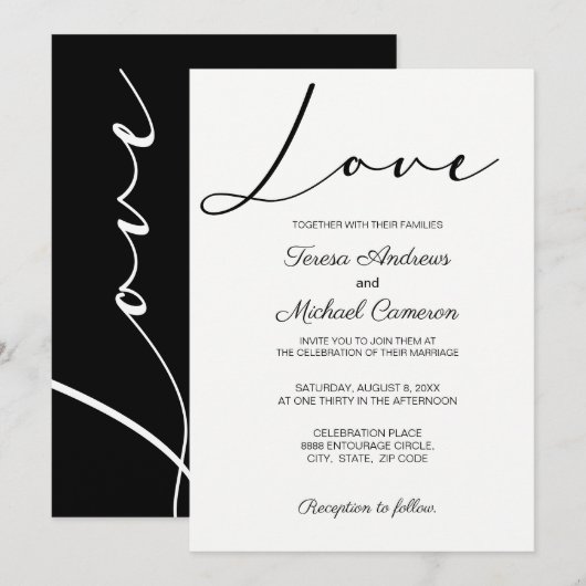 Eenvoudige elegante typografie Love Wedding Kaart (Voorkant / Achterkant)