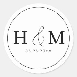 Eenvoudige Elegante Typografie Monogram Huwelijk Ronde Sticker