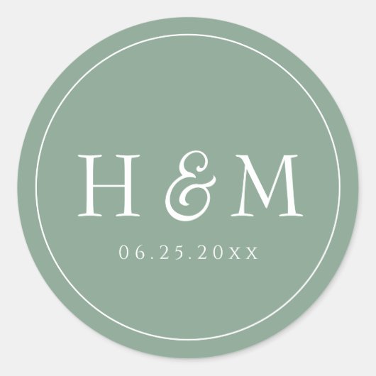 Eenvoudige Elegante Typografie Monogram Huwelijk Ronde Sticker (Voorkant)