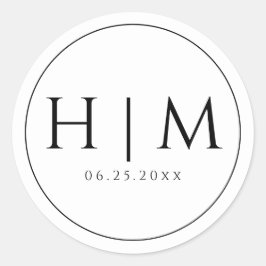 Eenvoudige Elegante Typografie Monogram Huwelijk Ronde Sticker