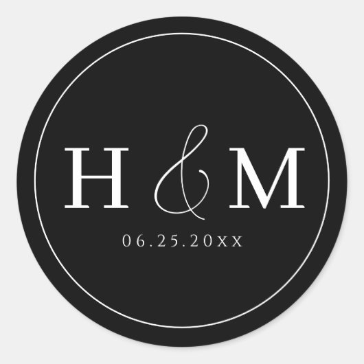 Eenvoudige Elegante Typografie Monogram Trouw Ronde Sticker (Voorkant)