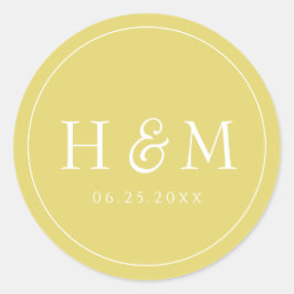 Eenvoudige Elegante Typografie Monogram Trouwdag Ronde Sticker