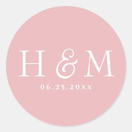 Eenvoudige Elegante Typografie Monogram Trouwdag Ronde Sticker