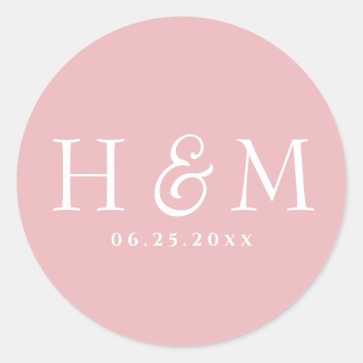 Eenvoudige Elegante Typografie Monogram Trouwdag Ronde Sticker (Voorkant)