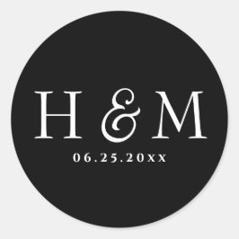 Eenvoudige Elegante Typografie Monogram Trouwdag Ronde Sticker