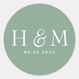 Eenvoudige Elegante Typografie Monogram Trouwdag Ronde Sticker