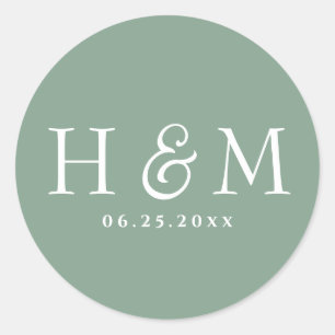 Eenvoudige Elegante Typografie Monogram Trouwdag Ronde Sticker