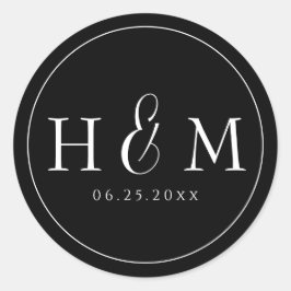 Eenvoudige Elegante Typografie Monogram Trouwdag Ronde Sticker