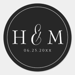 Eenvoudige Elegante Typografie Monogram Trouwdag Ronde Sticker