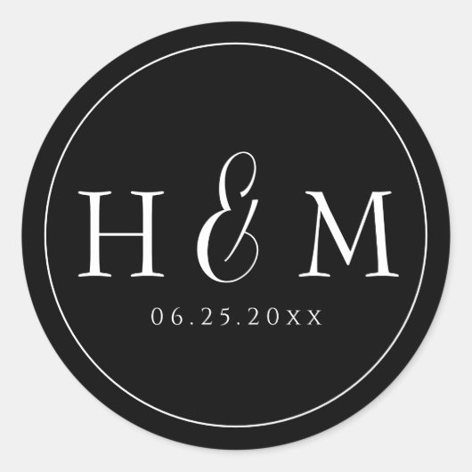 Eenvoudige Elegante Typografie Monogram Trouwdag Ronde Sticker (Voorkant)